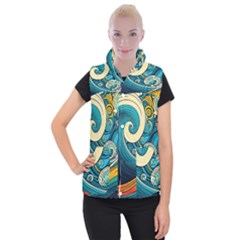 Waves Ocean Sea Abstract Whimsical Art Women s Button Up Vest