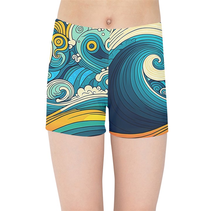 Waves Ocean Sea Abstract Whimsical Art Kids  Sports Shorts