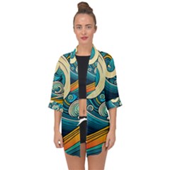 Waves Ocean Sea Abstract Whimsical Art Open Front Chiffon Kimono by Maspions