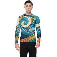 Waves Ocean Sea Abstract Whimsical Art Men s Long Sleeve Rash Guard by Maspions