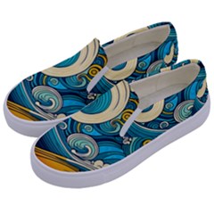 Waves Ocean Sea Abstract Whimsical Art Kids  Canvas Slip Ons