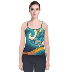 Waves Ocean Sea Abstract Whimsical Art Velvet Spaghetti Strap Top by Maspions