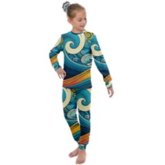 Waves Ocean Sea Abstract Whimsical Art Kids  Long Sleeve Set 