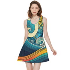 Waves Ocean Sea Abstract Whimsical Art Inside Out Reversible Sleeveless Dress by Maspions