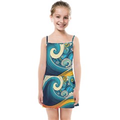 Waves Ocean Sea Abstract Whimsical Art Kids  Summer Sun Dress by Maspions