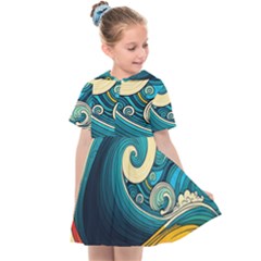 Waves Ocean Sea Abstract Whimsical Art Kids  Sailor Dress by Maspions