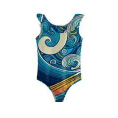 Waves Ocean Sea Abstract Whimsical Art Kids  Frill Swimsuit