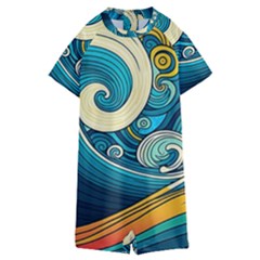 Waves Ocean Sea Abstract Whimsical Art Kids  Boyleg Half Suit Swimwear