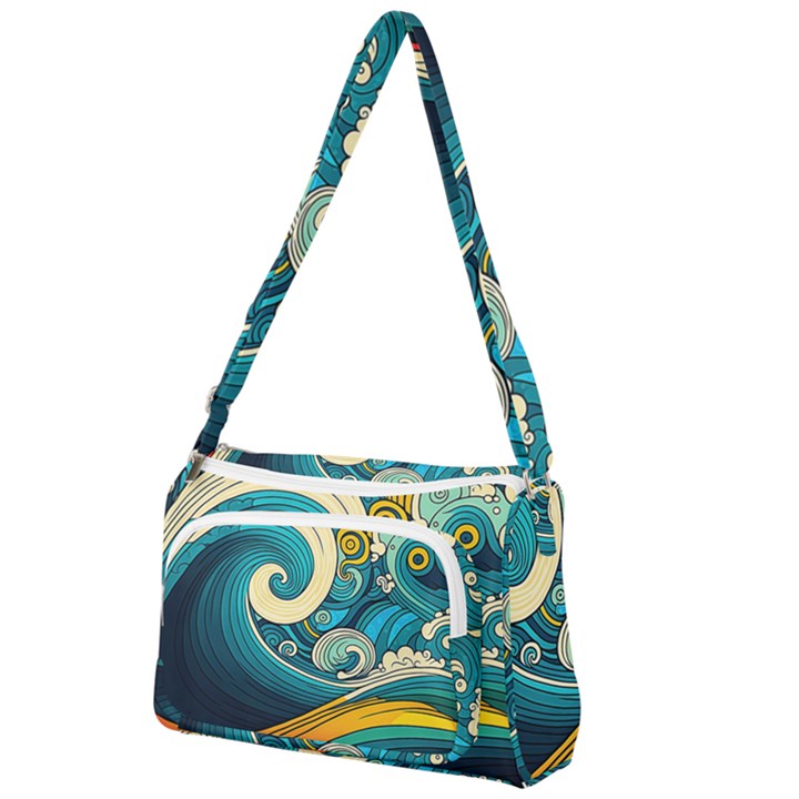 Waves Ocean Sea Abstract Whimsical Art Front Pocket Crossbody Bag