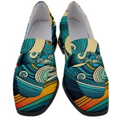 Waves Ocean Sea Abstract Whimsical Art Women s Chunky Heel Loafers