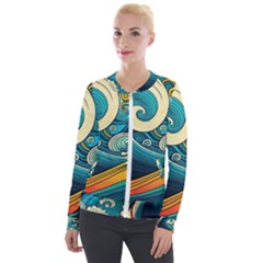 Waves Ocean Sea Abstract Whimsical Art Velvet Zip Up Jacket by Maspions