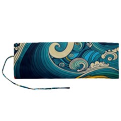 Waves Ocean Sea Abstract Whimsical Art Roll Up Canvas Pencil Holder (m)