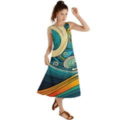 Waves Ocean Sea Abstract Whimsical Art Summer Maxi Dress