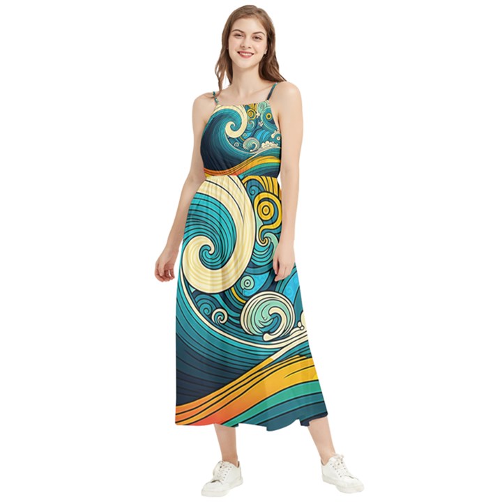 Waves Ocean Sea Abstract Whimsical Art Boho Sleeveless Summer Dress