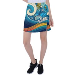 Waves Ocean Sea Abstract Whimsical Art Tennis Skirt