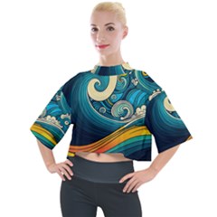 Waves Ocean Sea Abstract Whimsical Art Mock Neck T-shirt by Maspions