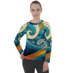 Waves Ocean Sea Abstract Whimsical Art Women s Long Sleeve Raglan T-shirt