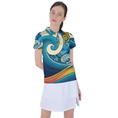 Waves Ocean Sea Abstract Whimsical Art Women s Polo T-shirt