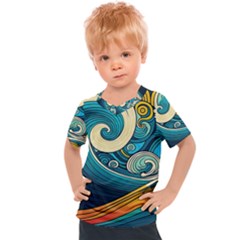 Waves Ocean Sea Abstract Whimsical Art Kids  Sports T-shirt