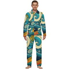 Waves Ocean Sea Abstract Whimsical Art Men s Long Sleeve Velvet Pocket Pajamas Set