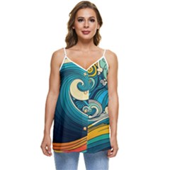 Waves Ocean Sea Abstract Whimsical Art Casual Spaghetti Strap Chiffon Top by Maspions