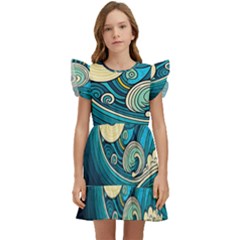 Waves Ocean Sea Abstract Whimsical Art Kids  Winged Sleeve Dress