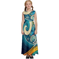 Waves Ocean Sea Abstract Whimsical Art Kids  Satin Sleeveless Maxi Dress