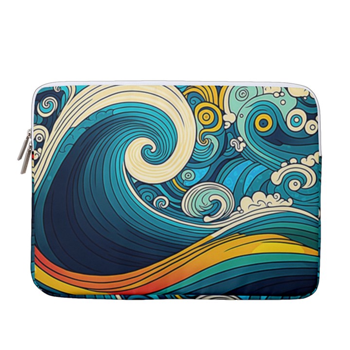 Waves Ocean Sea Abstract Whimsical Art 14  Vertical Laptop Sleeve Case With Pocket