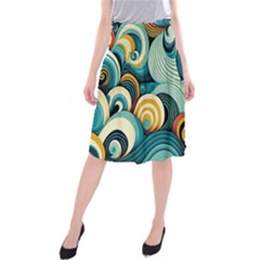 Wave Waves Ocean Sea Abstract Whimsical Midi Beach Skirt