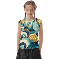 Wave Waves Ocean Sea Abstract Whimsical Kids  Raglan Cap Sleeve T-shirt