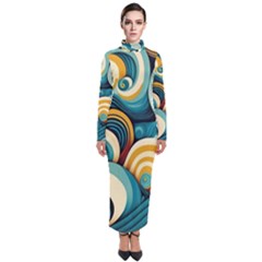 Wave Waves Ocean Sea Abstract Whimsical Turtleneck Maxi Dress