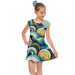 Wave Waves Ocean Sea Abstract Whimsical Kids  Cap Sleeve Dress