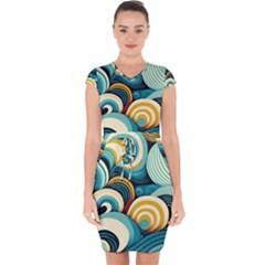 Wave Waves Ocean Sea Abstract Whimsical Capsleeve Drawstring Dress 