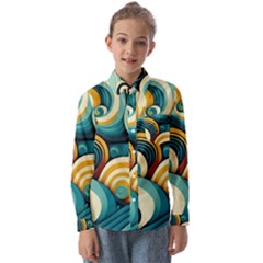 Wave Waves Ocean Sea Abstract Whimsical Kids  Long Sleeve Shirt