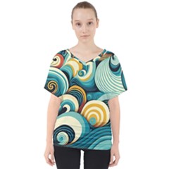 Wave Waves Ocean Sea Abstract Whimsical V-neck Dolman Drape Top