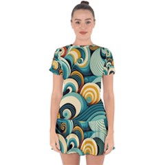 Wave Waves Ocean Sea Abstract Whimsical Drop Hem Mini Chiffon Dress