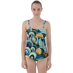 Wave Waves Ocean Sea Abstract Whimsical Twist Front Tankini Set