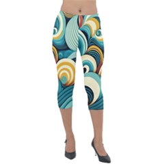 Wave Waves Ocean Sea Abstract Whimsical Lightweight Velour Capri Leggings 