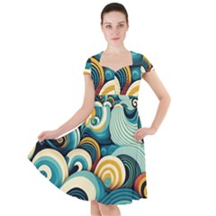 Wave Waves Ocean Sea Abstract Whimsical Cap Sleeve Midi Dress