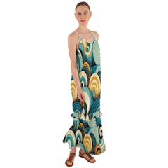 Wave Waves Ocean Sea Abstract Whimsical Cami Maxi Ruffle Chiffon Dress by Maspions