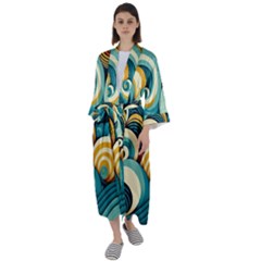 Wave Waves Ocean Sea Abstract Whimsical Maxi Satin Kimono by Maspions