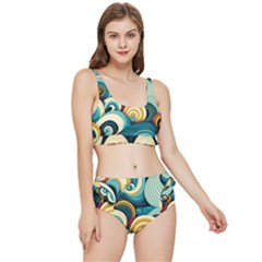 Wave Waves Ocean Sea Abstract Whimsical Frilly Bikini Set by Maspions