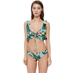 Wave Waves Ocean Sea Abstract Whimsical Low Cut Ruffle Edge Bikini Set