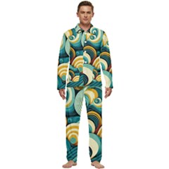 Wave Waves Ocean Sea Abstract Whimsical Men s Long Sleeve Velvet Pocket Pajamas Set