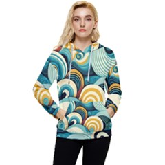 Wave Waves Ocean Sea Abstract Whimsical Women s Lightweight Drawstring Hoodie