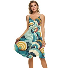 Wave Waves Ocean Sea Abstract Whimsical Sleeveless Tie Front Chiffon Dress by Maspions