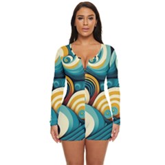 Wave Waves Ocean Sea Abstract Whimsical Long Sleeve Boyleg Swimsuit