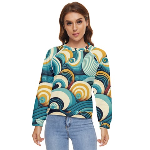 Wave Waves Ocean Sea Abstract Whimsical Women s Long Sleeve Raglan T-shirt by Maspions