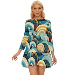 Wave Waves Ocean Sea Abstract Whimsical Long Sleeve Babydoll Dress