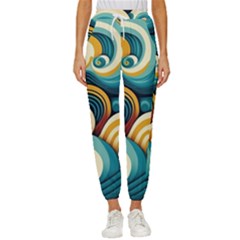 Wave Waves Ocean Sea Abstract Whimsical Women s Cropped Drawstring Pants